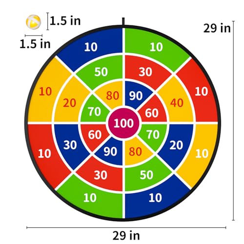 TEMI 29" Large Dart Board for Kids, Boys Toys Dartboards with 20 Balls, Indoor and Outdoor Sport Fun Party Play Game Toys, Birthday Gifts for Boys Girls 3 4 5 6 7 8 9 10 11 12 Years Old