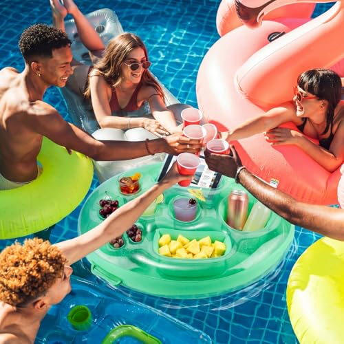 4 Pcs Inflatable Floating Drink Holder for Pool Party Drink Tray Holders with Storage Holes Portable Water Float Caddy for Summer Beach Beverages Wine Fruits Pool Parties