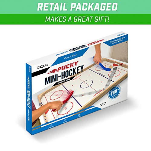 GoSports Hockey Ice Pucky Wooden Table Top Hockey Game for Kids & Adults - Includes 1 Game Board, 2 Hockey Sticks & 3 Pucks