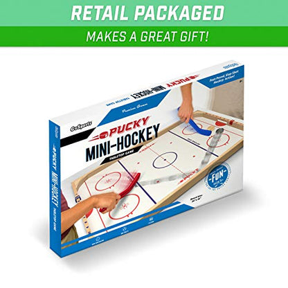 GoSports Hockey Ice Pucky Wooden Table Top Hockey Game for Kids & Adults - Includes 1 Game Board, 2 Hockey Sticks & 3 Pucks