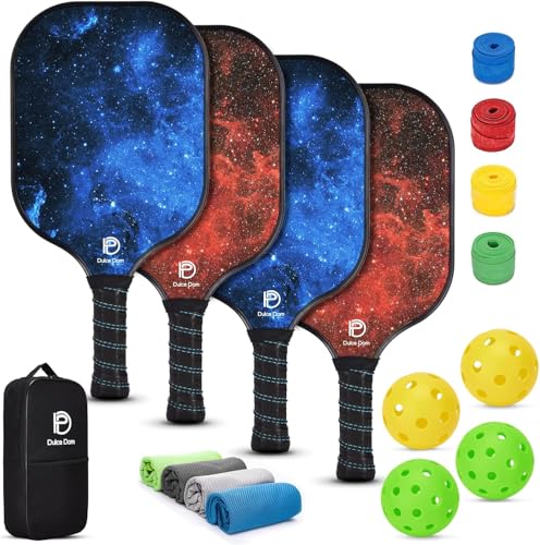 Dulce DOM Pickleball Paddles Set of 2/4 - USAPA Approved, 4 Indoor Outdoor Pickleball Balls, Fiberglass Surface Paddle Racket with Cover Bag, Ideal Training Equipment Gift for Men & Women - color: Blue Red*6