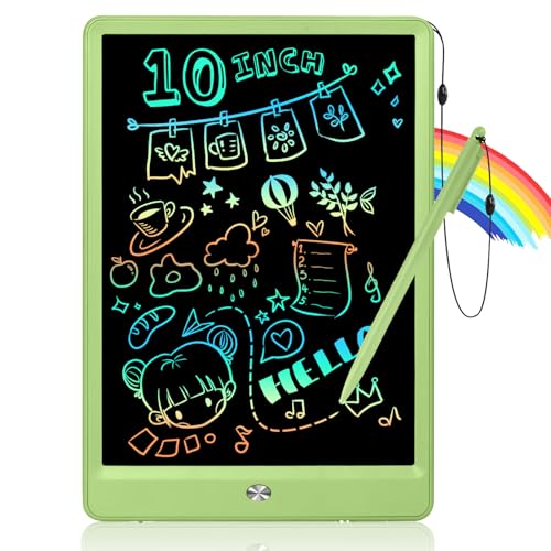 EooCoo LCD Writing Tablet for Kids, Road Trip Essentials 10 Inch Kids Drawing Pad, No Mess Coloring Books for Toddler, Travel Toys Car Airplane Activities, Birthday Gifts for 3-8 Years Old Girls Boys - color: Green