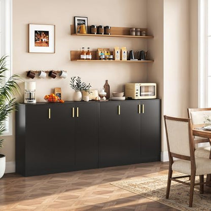 Cozy Castle Buffet Cabinet with Storage, Accent Storage Cabinet with Doors and Shelves, Wood Coffee Bar Sideboard Console Table for Kitchen Living Room Entryway Hallway, 35.4" Tall Black