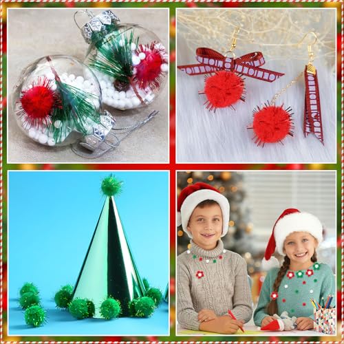 SEPGLITTER 1000 Pcs Christmas Glitter Red Green White Pom Poms for Crafts | 1cm Mini Size, Christmas Sparkle Puff Balls, DIY Crafts Making, Handmade Projects, Xmas Holiday Party Supplies Decoration - style: Glitter Red Green White Style