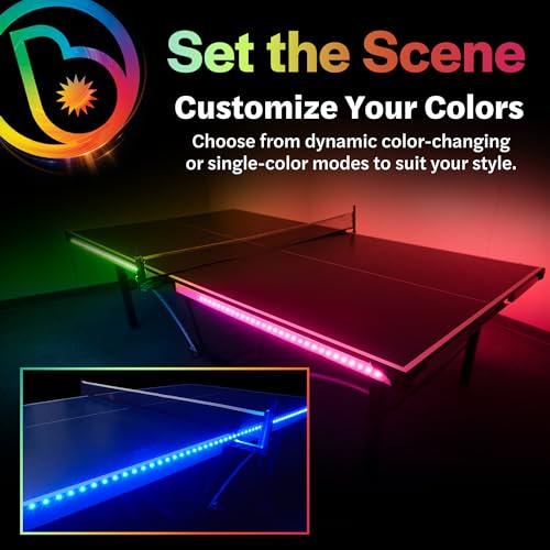 Brightz LED Ping Pong Table Light - Electrify Your Gameplay Experience! 12-Foot Light Strip for Ping Pong Tables - Color Changing or Solid Color Modes (Table Not Included)