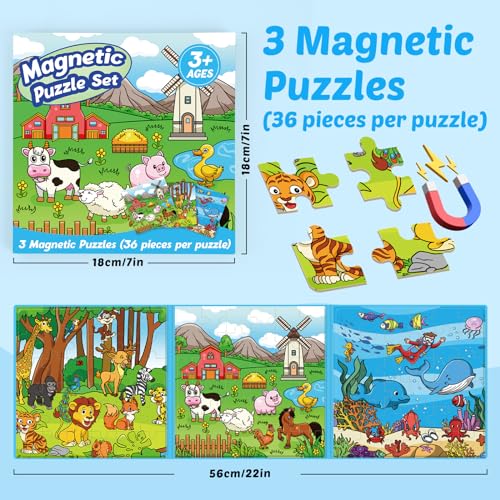 Kasfalci Magnetic Puzzles for Toddlers 3-5,36 Pieces Travel Puzzles Games for Kids,Airplane Car Road Trip Activities,Activity Book,Animal Magnet Toys for 3 4 5 6 Year Old Boys Girls Birthday - color: Blue