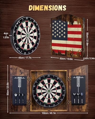 Sisal Dart Board Cabinet Sets, Dartboard with Scoreboard for Adults| Premium Sisal Bristle, Comes with 6 Steel-tip Darts