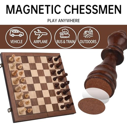 15" Magnetic Chess Set with Foldable Board & Travel Bag - Professional Wooden Chess Game, Luxury Storage Bag - Perfect Christmas/Birthday for Men, Dad (Chess Set + Bag) - color: Red