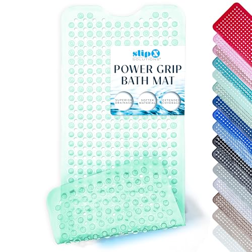 SlipX Solutions Power Grip 39x16 Bathtub & Shower Mat | Premium Non-Slip Bath Safety | Clear Light Green - color: Clear Light Green