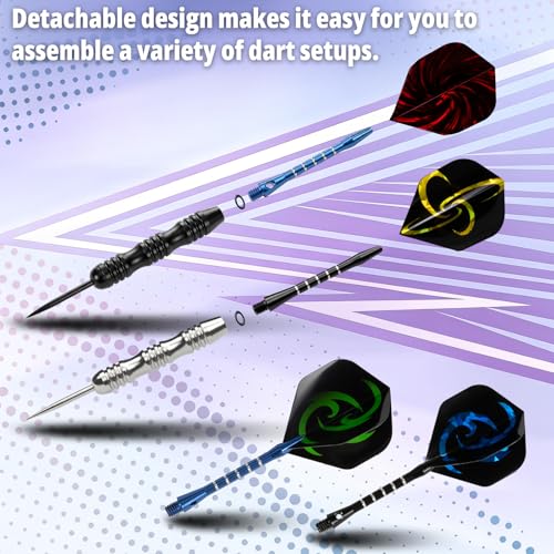 Steel Tip Darts Set, Darts Metal Tip, 22 Grams Professional Metal Darts with Hard Shell Carrying Case, Premium Aluminum Shafts, O-Rings, Dart Sharpener, Darts for Dart Board