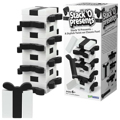 Funwares Wooden Blocks Stacking Game, Tumbling Tower and Balance Game, Family & Party Fun, Game for Kids and Adults, Ages 6+, Stack 'O Lantern, Fancy Wrapped Present-Themed Wood Blocks Stacking Game