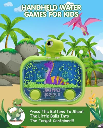 Handheld Water Game with Light – Water Ball Target Toy for Kids Ages 3+, Retro Fidget, Screen-Free Car Travel Game, Road Trip, Airplane, Portable Autism Gift - color: Green Dinosaur