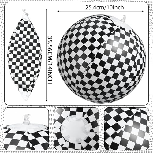 48 Pcs Checkered Beach Ball with Glasses Race Themed Party Favors Black and White Inflatable Beach Ball 10 Inch Race Car Birthday Decoration and Summer Pool Gifts Supplies - style: Checkered Flag