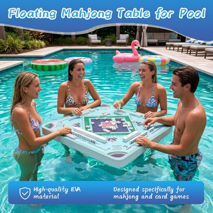 Floating Mahjong Table for Pool 31.5×31.5, Swimming Pool and Hot Tub Float Board for Mahjong，Card Game, Adults Pools Game Tray for Mahjong, Card Game, Scrabble, Dominoes & Poker, Floating Mahjong Mat