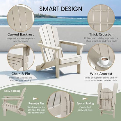 WestinTrends Malibu HDPE Outdoor Patio Folding Poly Adirondack Chair, Sand - color: Sand, size: 1 Chair