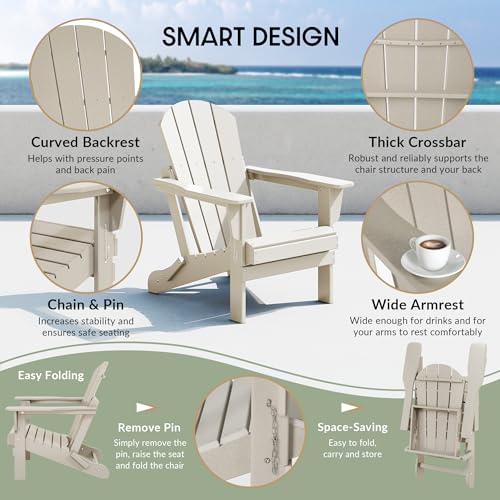 WestinTrends Malibu 2 Piece Set Outdoor Folding Poly Adirondack Chair, Sand - color: Sand, size: 2 Chair
