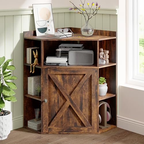 Vabches Corner Cabinet, Corner Storage Shelf with USB Ports and Outlets Industrial Organizer for Small Space Wooden 6-Cubby Bookshelf for Study, Playroom, Living Room (Amber Pine) - color: Amber Pine