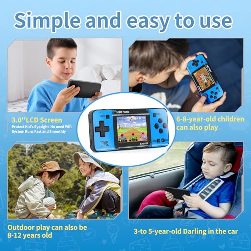 Handheld Game for Kids -Preloaded 220 Retro Video Games, Portable Gaming Player with Rechargeable Battery 3.0" LCD Screen, Mini Arcade Electronic Toy Gifts for Boys Girls (Black+Blue) - style: Black+Blue