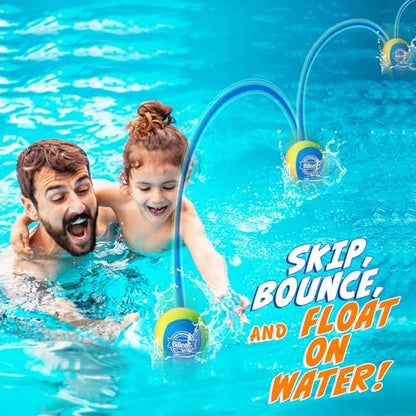 Billeeit 5Pcs Rainbow Water Skipping Balls Set for Pool Play | Floating TPR Bouncing Ball for Kids 3+ and Adults Beach, Lake, River, Ocean Play w/5 Round Balls and Mesh Bag