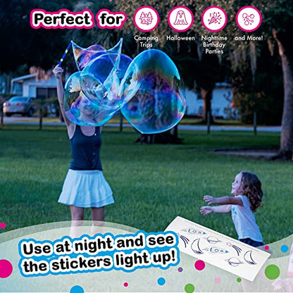 WOWMAZING Giant Bubble Kit: Space - Incl. Wand, 2 Big Bubble Concentrate Pouches and 8 Glow-in-the-Dark Stickers | Outdoor Toy for Kids, Girls | Bubbles Made in The USA - Space Kit - style: Space