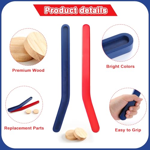 2 Sets Wooden Replacement Hockey Sticks and Pucks for Classic Wooden Tabletop Games Hockey Games Equipment Set Extra Accessories for Kids Children Adults Family - color: Red,Blue
