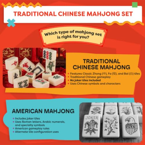 HEY! PLAY! Chinese Mahjong Set with Ornate Storage Case - Traditional Mahjong Tile Game with 146 Engraved Tiles and Two Dice for Adults and Kids