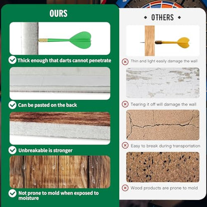 Wood Grain Dart Board Wall Protector Dartboard Surround Wall Protector Felt Dartboard Wall Protection Self-Adhesive Spliced Wall Surround Board Dart Board Backing Felt Wall Tiles Cork Board