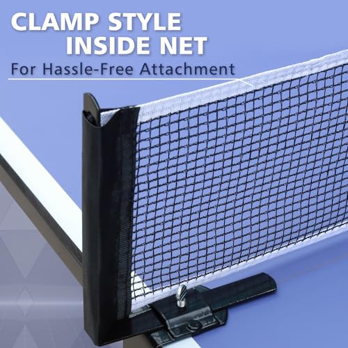 IUNNDS Portable Table Tennis Table 6/8/8.5/9FT Foldable Ping Pong Game Set for Indoor with Net and Post Set, 2 Paddles and 3 Balls - color: Blue-9FT