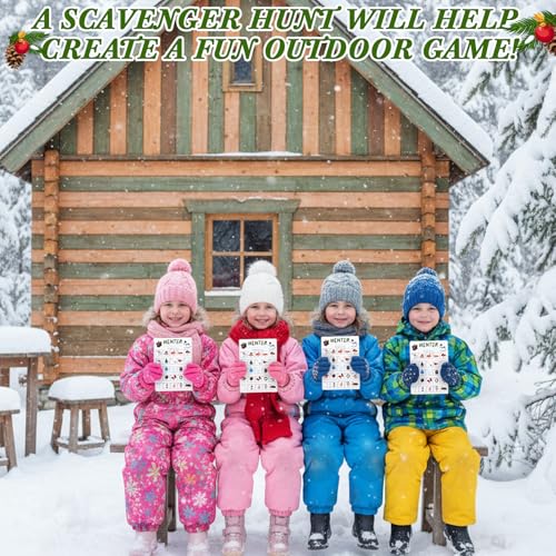 Hoolerry 30 Pcs Scavenger Hunt for Kids Road Trip Game Car Spring Summer Wedding Scavenger Hunt Cards Travel Activities Camping Games Outdoor Indoor Seek Activity for Kids Adults (Winter) - style: Winter