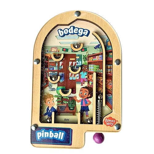 Upbounders® Alma’s Way™ Bodega Wooden Pinball – Pocket-Size Wooden Travel Pinball Toy for Kids 3+ – Neighborhood Shop Pretend Play