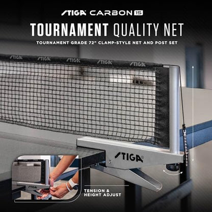 STIGA Carbon Series Indoor Table Tennis Table with 15mm - 18mm Performance Top, QuickPlay Assembly, Built-in Ball Storage, Foldable Playback Mode & Lockable Casters - style: Carbon 15
