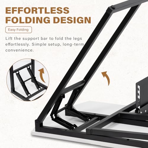 Vividwood Portable Folding Sewing Table, Multipurpose Sewing Machine Table with Adjustable Shelf (Warm White)