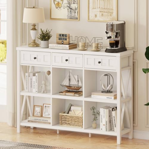 FATORRI 6 Cube Storage Organizer Bookshelf with 3 Drawers, 47 Inch Long Horizontal Bookshelf, Modern Wood Short Book Shelf. Low Cube Bookcase for Living Room, Home Office, Entryway (White Oak) - color: White Oak, size: With Drawer