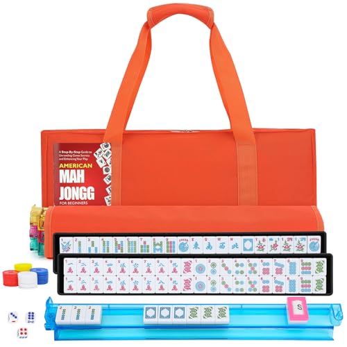 American Mahjong Tile Set,166 Orange Tiles Mahjong Set,4 Colors Mahjong Racks,Travel Mahjong Set with Orange Carrying Bag - style: Orange Bag--Orange Tile