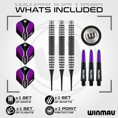 Winmau Darts Callisto Series 90% Professional Tungsten Soft Tip Darts Set with Dart Flights and Dart Shafts (Stems) - Available in 18g Weight and Three Styles - size: 18G, style: Kairos 2