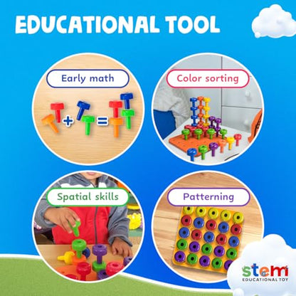 Skoolzy Peg Board Set - Montessori Toys for 2 Year Old - 33 Pc Plastic Peg Board for Kids - Occupational Therapy Toys with Pegs, Dice, Lacing String & Storage Bag - style: Peg Set with Plastic Board (33 pc)