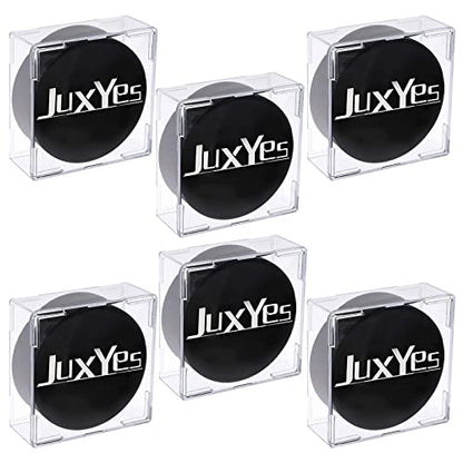 JUXYES Pack of 6 Plastic Clear Hockey Puck Display Case, Stackable Hockey Puck Holder Display Case Square Cube Transparent Hockey Puck Free Standing Display Cases