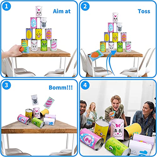 JOYIN 13 Pcs Easter Carnival Knockdown Can Game Set, Bean Bag Toss Game for Kids Adults, Indoor Outdoor Games Supplies, Easter Theme Party Games, Egg Hunt, Family Activities Lawn Yard Game