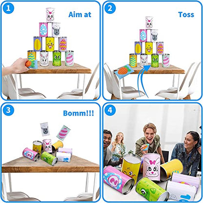 JOYIN 13 Pcs Easter Carnival Knockdown Can Game Set, Bean Bag Toss Game for Kids Adults, Indoor Outdoor Games Supplies, Easter Theme Party Games, Egg Hunt, Family Activities Lawn Yard Game