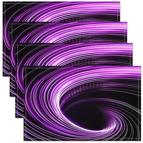 Erosebridal Purple Black Swirl Place Mat Set of 4-3D Geometric Abstract Art Placemats for Kids Boys Girls, Hole Circle Table Mats 12x18 Inch, Gamer Gaming Table Decor for Party Kitchen - color: Purple Black