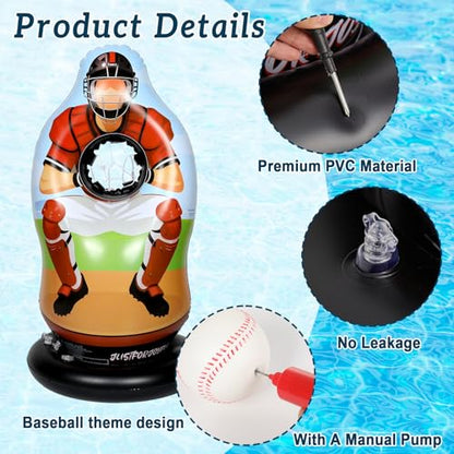 Inflatable Baseball Pitching Target Game for Adults Fun Training Toss Game with Mini Baseballs Sports Pool Floats Water Games for Beach Indoor Outdoor Activities Yard Family Birthday Party Favor