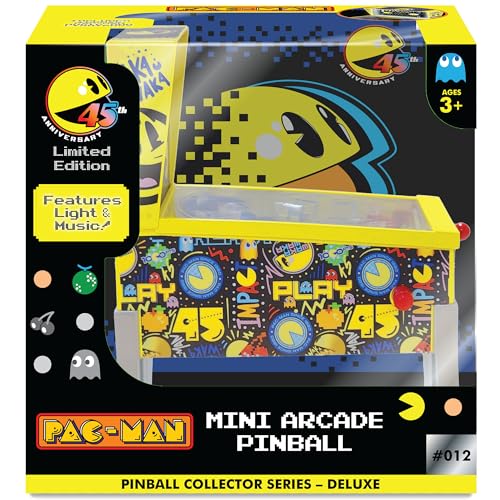 Pac-Man: Mini Arcade Pinball - Collector 45th Anniversary Edition, Lights & Sounds Tabletop Game, Skill Shot Challenges, Licensed Toy, Adults-Kids 3+