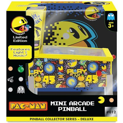 Pac-Man: Mini Arcade Pinball - Collector 45th Anniversary Edition, Lights & Sounds Tabletop Game, Skill Shot Challenges, Licensed Toy, Adults-Kids 3+