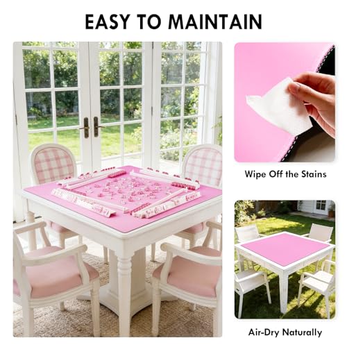 Mahjong Mat -100% No Creases American Mahjong Mat, Anti-Slip & Noise Reduction Mahjong Table Cover, Mahjong Mats with Carrying Bag for Mahjong, Poker, Card Games, Dominoes, Board Games (Pink) - color: Pink