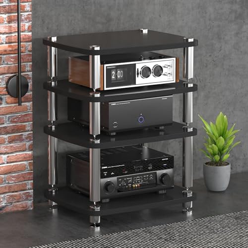 Audio Rack,Gaming Shelf,AV Media Stand Corner Shelf,DVD Shelf,CD Display Cabinet,Entertainment Stand,Rack Audio Tower,Record Player Stand,for Living,Gaming,Recording Room.(Black,60x48x76cm) - color: Black, size: 60x48x76cm
