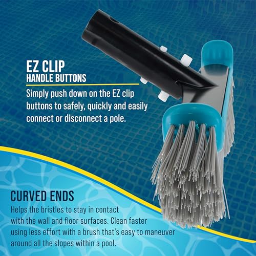 U.S. Pool Supply Pool Brush Head for Inground Pools - 17.7" Swimming Pool Brush with Pole Handle, Bristle Scrub Brushes with Curved Ends, Above Ground Cleaning Equipment Scrubber Cleaner Leaves Debris - style: 17.7" Nylon Bristles