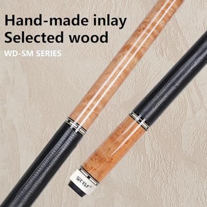 CUEELF Pool Cue Stick Low Deflection Hand-Made Inlay Billiard Cue 58'' Professional Billiard Pool Cue Stick for Adults-12.5mm Tip,3/8 * 8 Joint - color: WD-SM-HB-BS