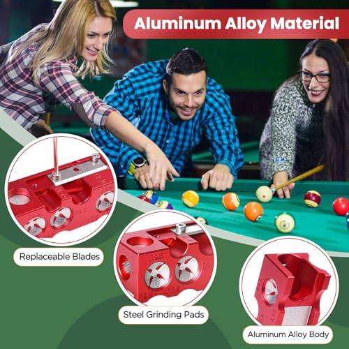 11-in-1 Aluminum Alloy Pool cue Tips Replacement kit,Pool cue tip Shaper,Professional Cue Stick Tool Kit,Pool cue Shaper Accessories for Replacement and Shaping Cue Tips (Red)