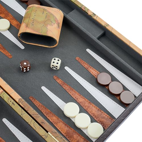 Backgammon, Backgammon Sets for Adults, 15" Leather Travel Backgammon Sets - Classic Board Game (World Map Design) - color: Map
