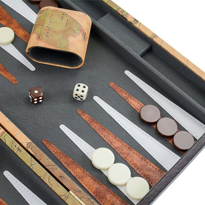 Backgammon, Backgammon Sets for Adults, 15" Leather Travel Backgammon Sets - Classic Board Game (World Map Design) - color: Map